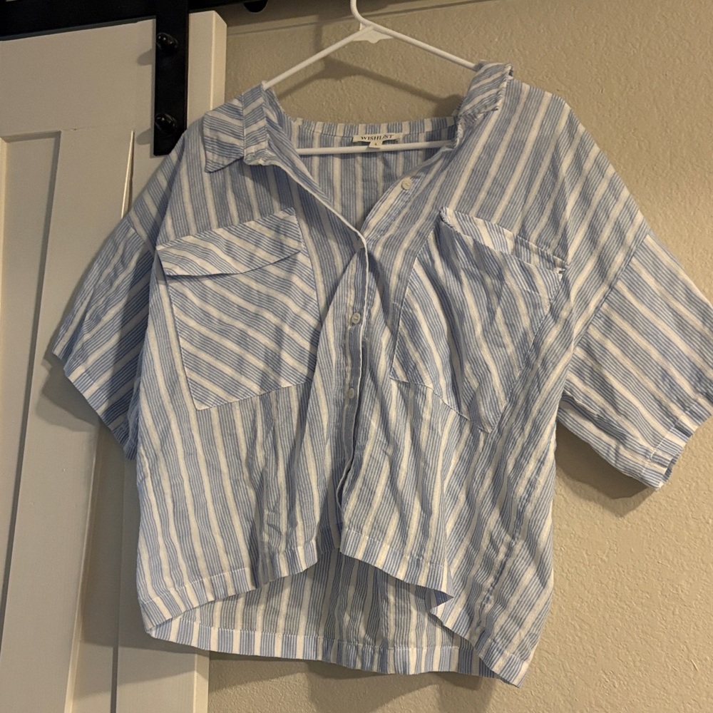 Blue and White Striped Button-Up Shirt